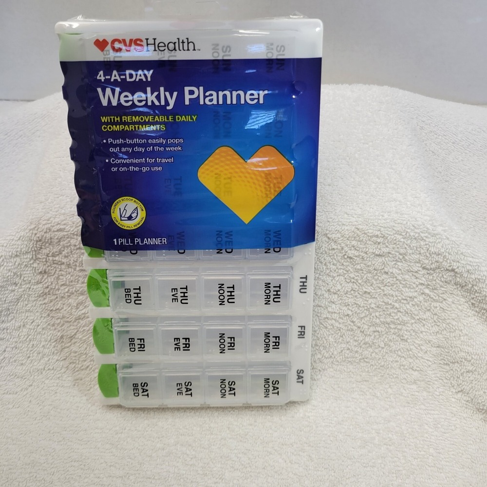 CVS 4-A-Day Weekly Planner Green With Removable Daily Compartments Push Button
